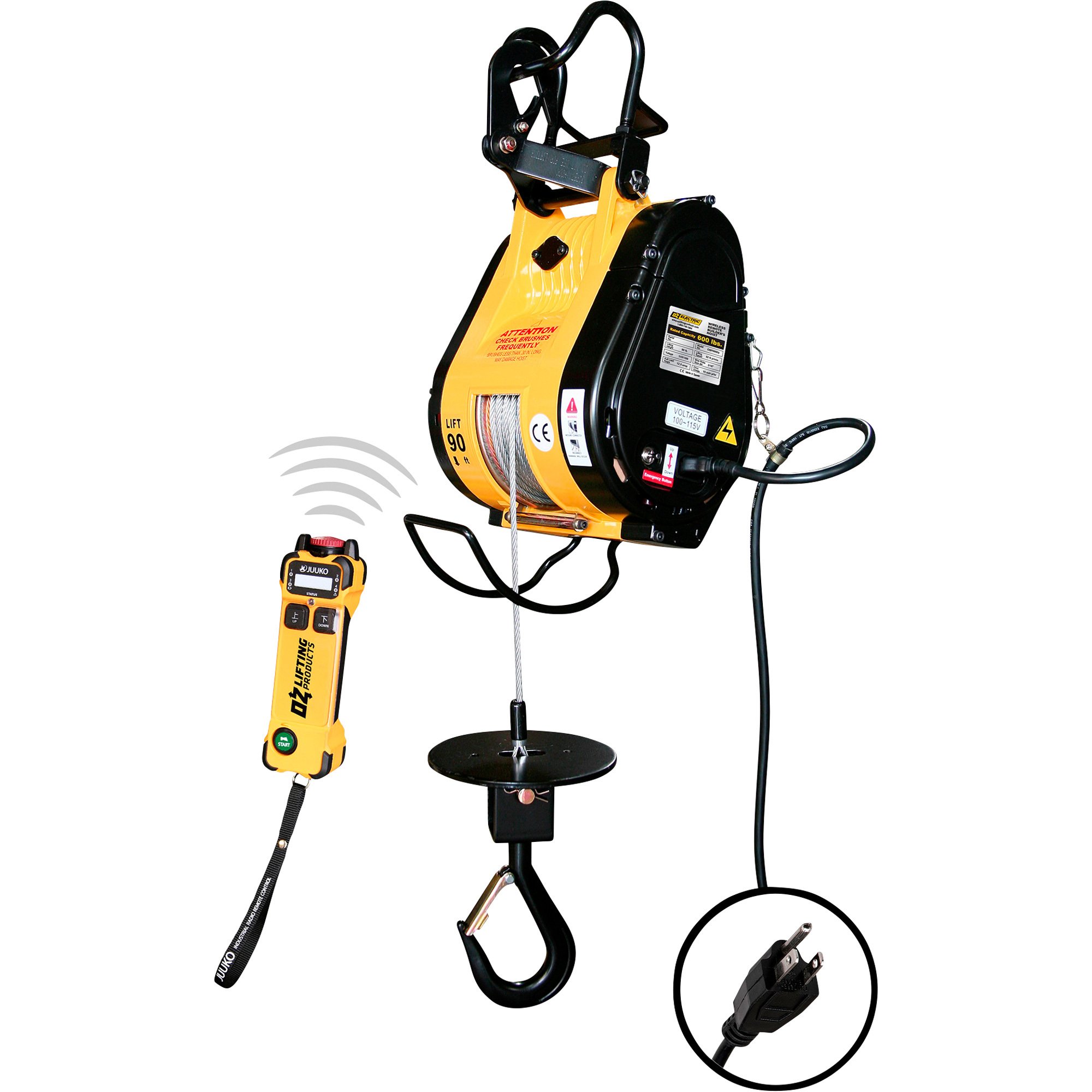 OZ Lifting Products Wireless Electric Builder's Hoist, 600-Lb. Single Line Capacity, Model# OBHW600